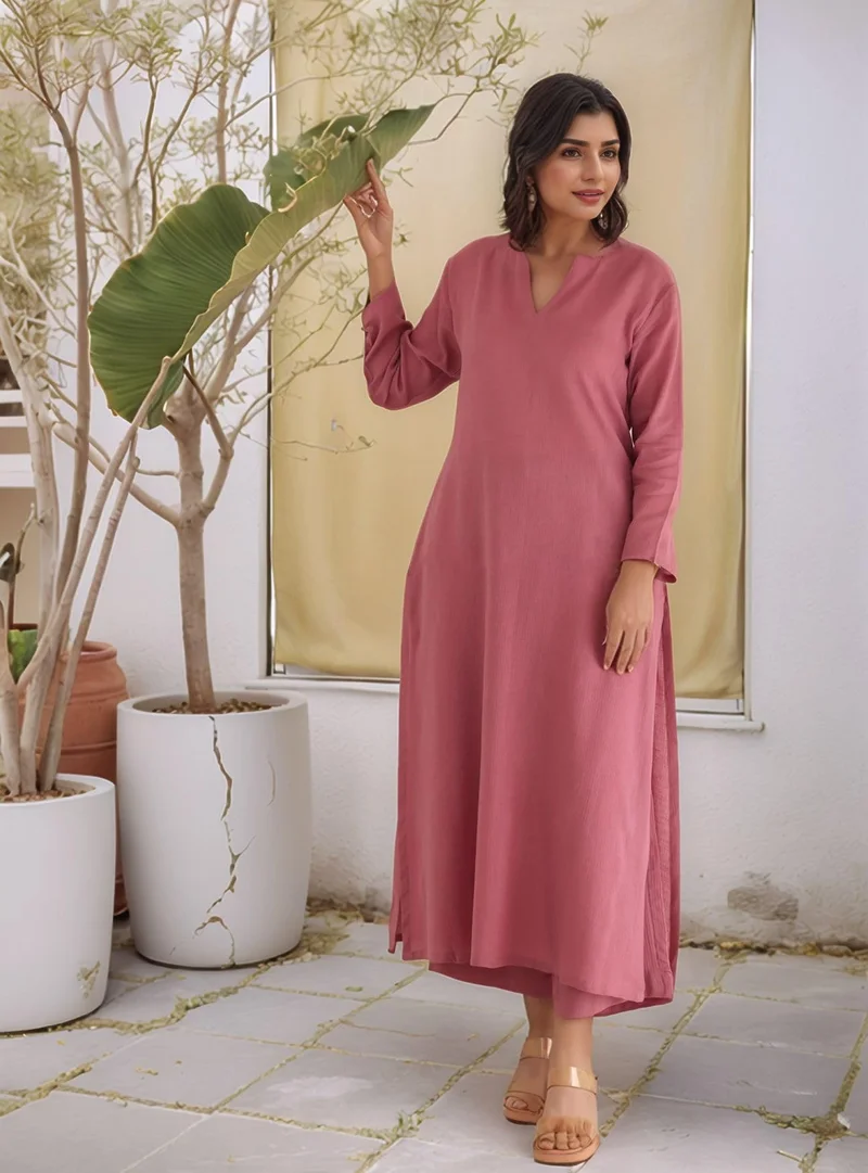 GoSriKi Pink GoSriKi Women's Silk Blend Straight Solid Kurta with Pant & Dupatta (Kamleya Pink-VKS01-GS_L_Pink_Large) for Women | Best Price UAE