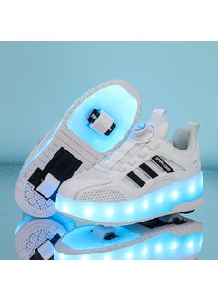 Childrens Invisible Four-Wheel Roller Skates Womens Kids Walking Shoes Mens Kids Scooters Retractable Single Row Wheel Skates 382 white two-wheel [16 kinds of lights]]