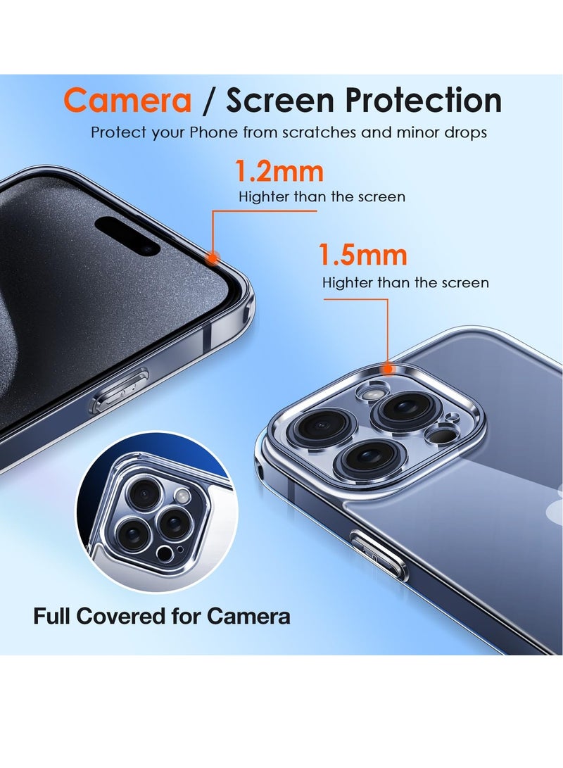 ELTRAZONE Clear Case Compatible with iPhone 15 Pro Max 6.7" [Long Lasting Clarity] [Military Grade Drop Protection], 1 Phone Case + 2 Tempered Glass Screen Protector, Shockproof Hard Slim Cover - Clear - Image 4