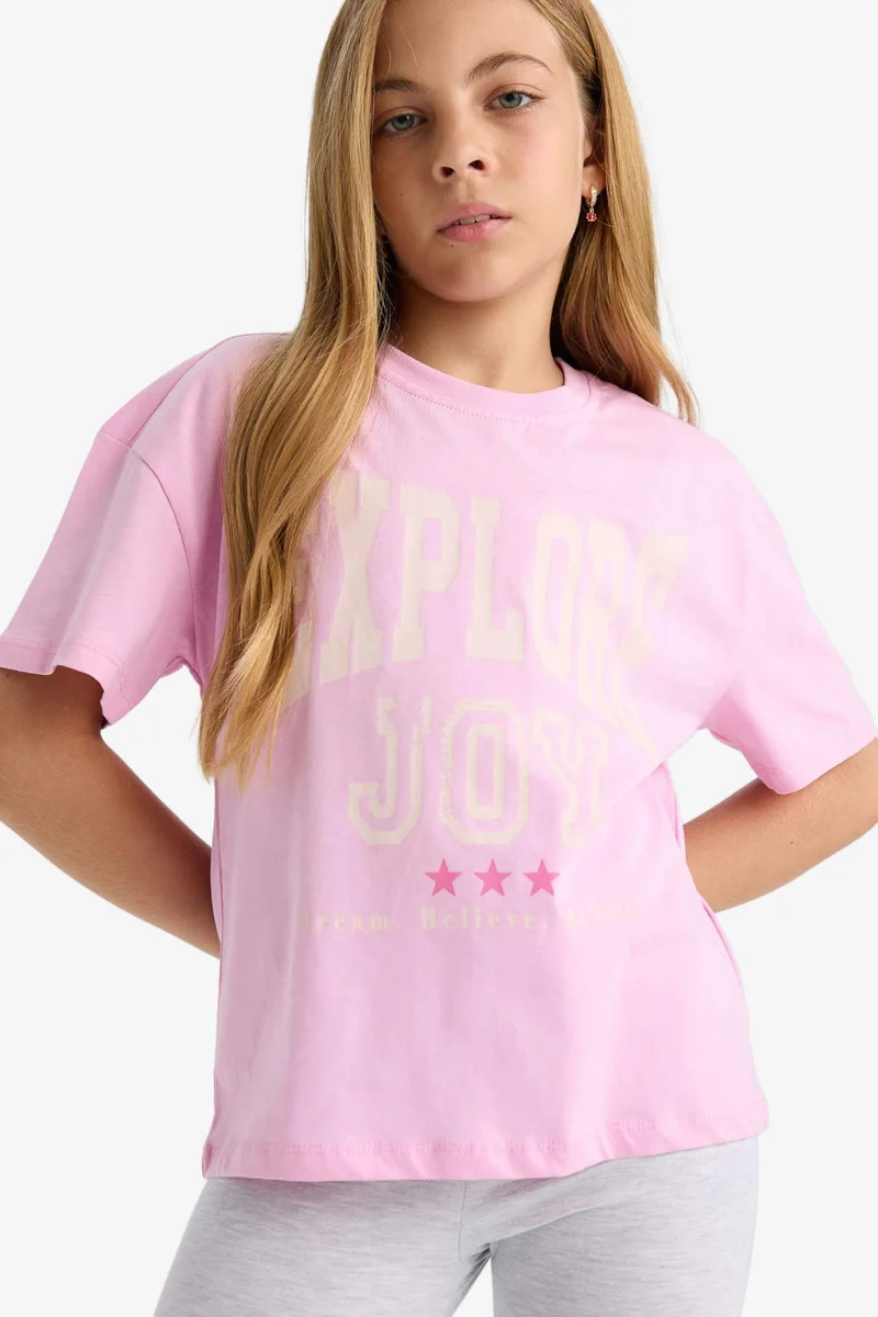 Defacto Girl Relax Fit Crew Neck Printed Short Sleeve T-Shirt
