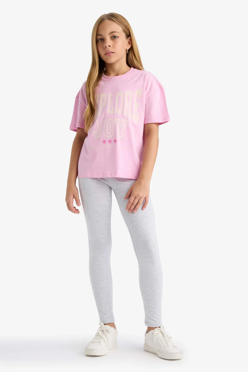 Defacto Girl Relax Fit Crew Neck Printed Short Sleeve T-Shirt