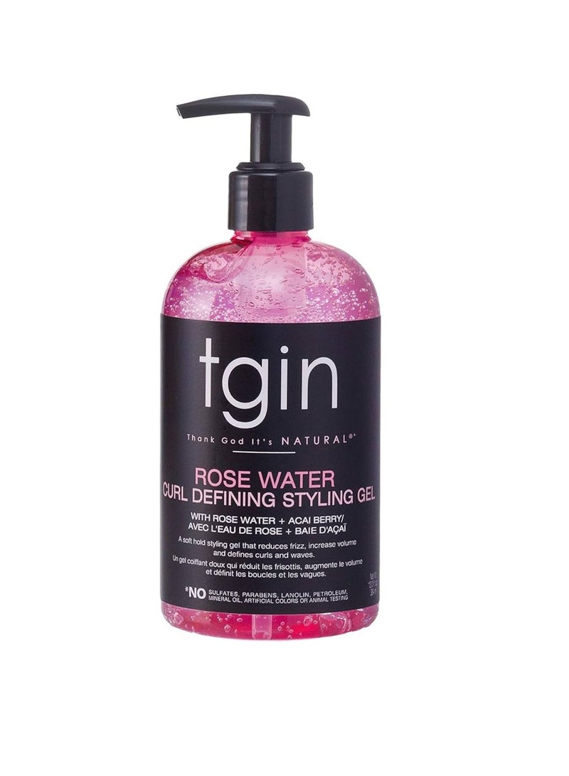 Tgin Rose Water Curl Defining Styling Gel with Rose Water & Acai Berry – Frizz Control Hair Gel for Curly, Wavy & Natural Hair – Soft Hold Hydrating Styling Gel, Sulfate Free - Image 1