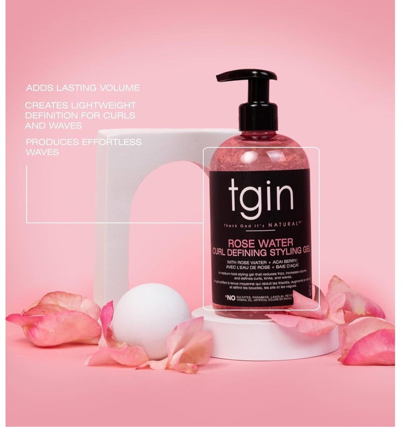 Tgin Rose Water Curl Defining Styling Gel with Rose Water & Acai Berry – Frizz Control Hair Gel for Curly, Wavy & Natural Hair – Soft Hold Hydrating Styling Gel, Sulfate Free - Image 3