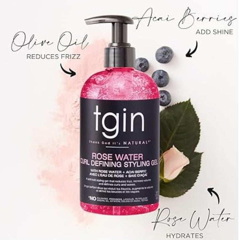 Tgin Rose Water Curl Defining Styling Gel with Rose Water & Acai Berry – Frizz Control Hair Gel for Curly, Wavy & Natural Hair – Soft Hold Hydrating Styling Gel, Sulfate Free - Image 5