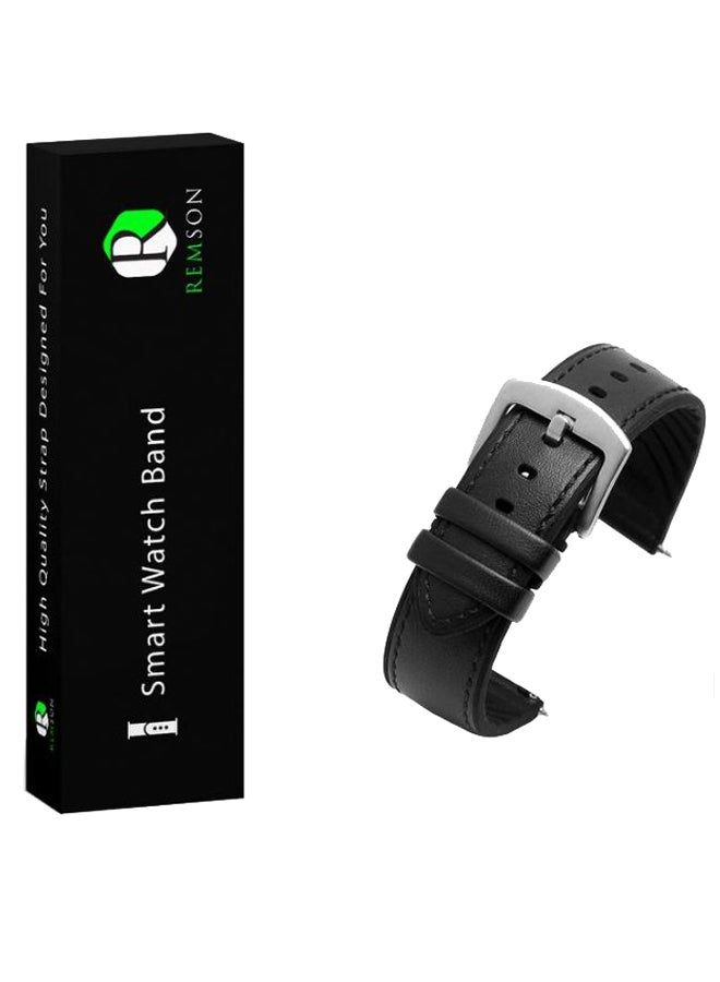 Remson Replacement Leather Watch Band For Huawei Watch GT/Samsung Gear S3 Black - Image 2