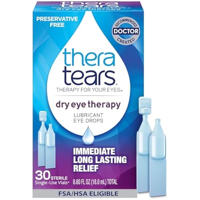 TheraTears Dry Eye Therapy Lubricating Eye Drops for Dry Eyes, Preservative Free eye drops, 30 Single-Use Vials - Image 1