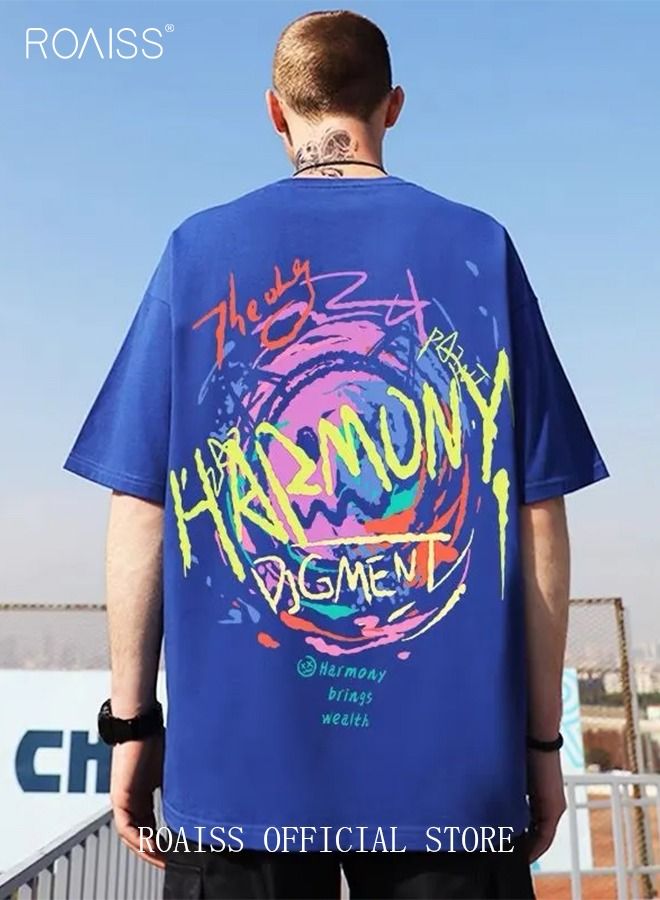 roaiss 2Pcs Men's T-shirt Loose Version Trendy All-Match Pattern Printing Short Sleeves  - Image 2