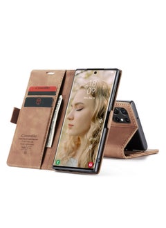 CaseMe CaseMe Samsung Galaxy S22 Ultra Case Wallet, for Samsung Galaxy S22 Ultra Wallet Case Book Folding Flip Folio Case with Magnetic Kickstand Card Slots Protective Cover - Brown  - Image 5
