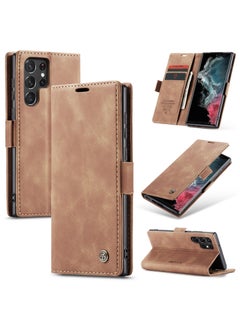 CaseMe CaseMe Samsung Galaxy S22 Ultra Case Wallet, for Samsung Galaxy S22 Ultra Wallet Case Book Folding Flip Folio Case with Magnetic Kickstand Card Slots Protective Cover - Brown  - Image 1
