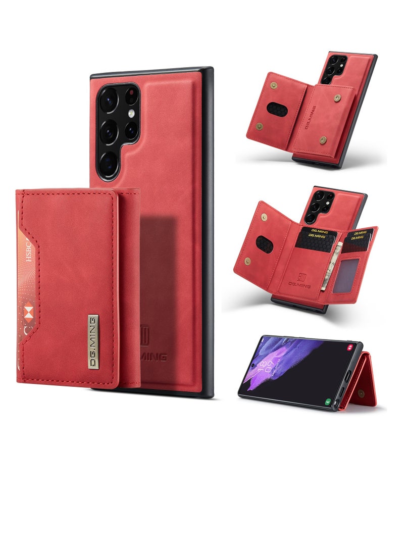 DGMING Wallet Case for Samsung Galaxy S22 Ultra, DG.MING Premium Leather Phone Case Back Cover Magnetic Detachable with Trifold Wallet Card Holder Pocket for Samsung Galaxy S22 Ultra (Red)  - Image 3