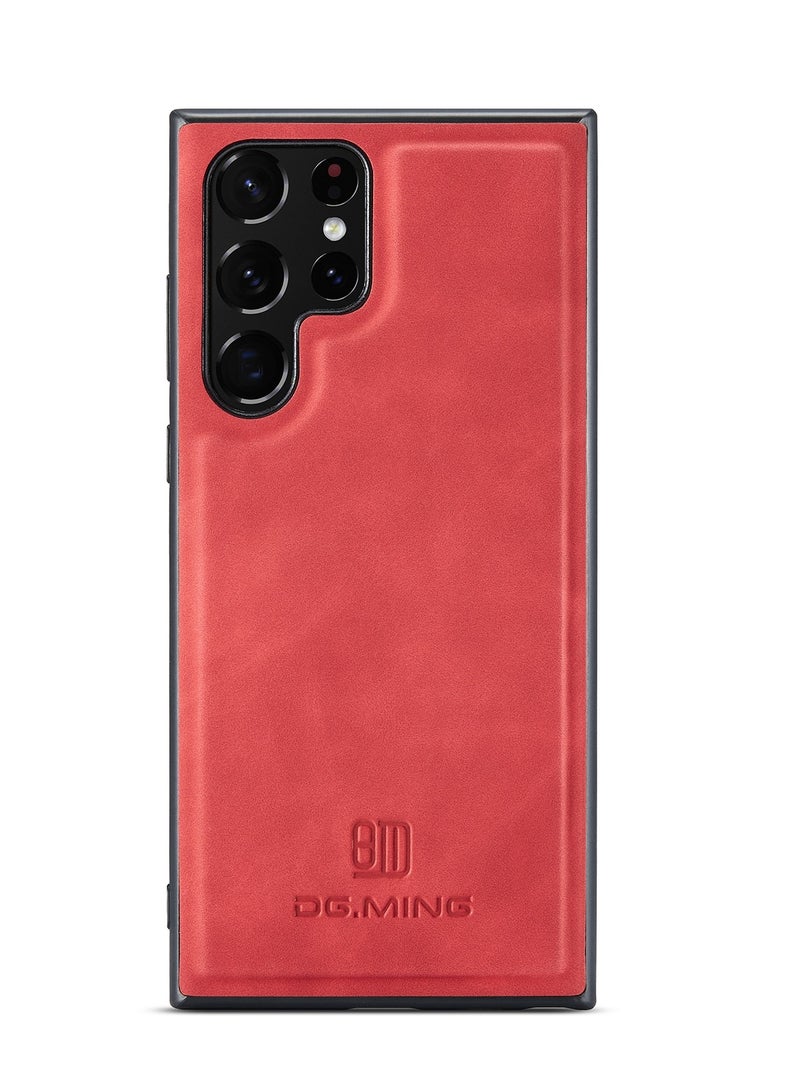 DGMING Wallet Case for Samsung Galaxy S22 Ultra, DG.MING Premium Leather Phone Case Back Cover Magnetic Detachable with Trifold Wallet Card Holder Pocket for Samsung Galaxy S22 Ultra (Red)  - Image 4