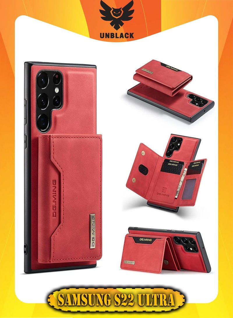 DGMING Wallet Case for Samsung Galaxy S22 Ultra, DG.MING Premium Leather Phone Case Back Cover Magnetic Detachable with Trifold Wallet Card Holder Pocket for Samsung Galaxy S22 Ultra (Red)  - Image 1