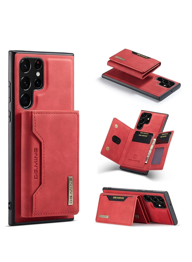 DGMING Wallet Case for Samsung Galaxy S22 Ultra, DG.MING Premium Leather Phone Case Back Cover Magnetic Detachable with Trifold Wallet Card Holder Pocket for Samsung Galaxy S22 Ultra (Red)  - Image 2