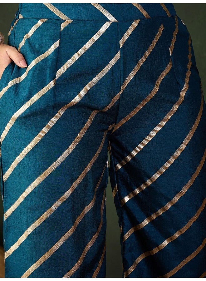 AKS Blue Gold Print Sharara Kurta With Dupattta  - Image 3