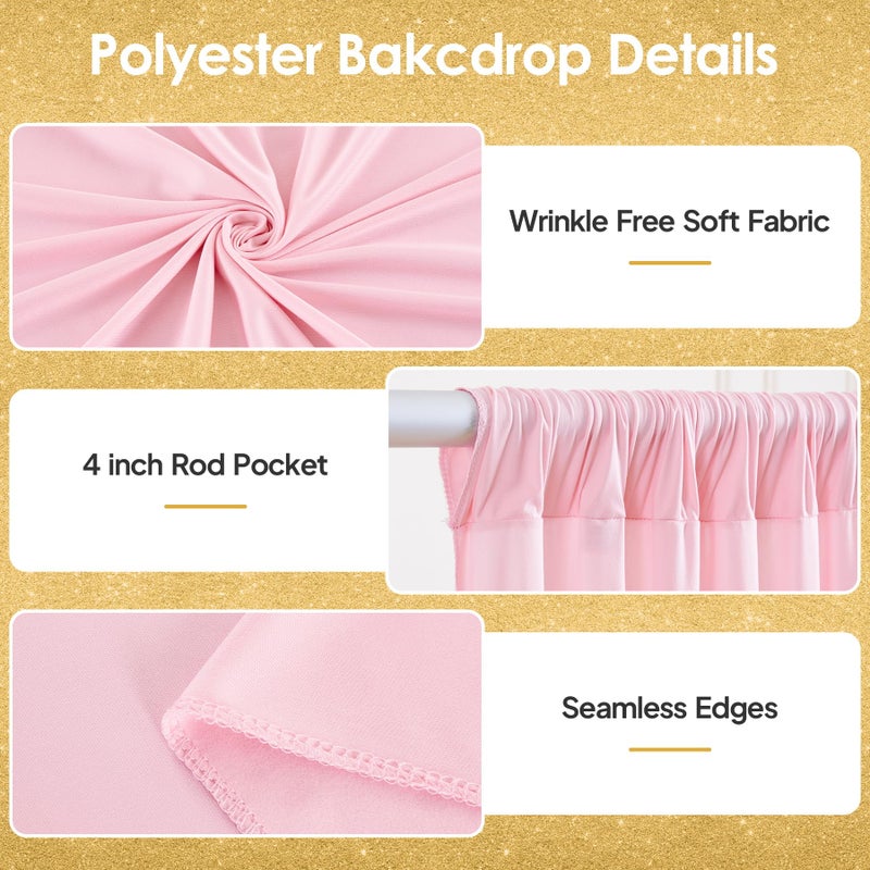 PARTISKY 10x10ft Pink Backdrop Curtains for Wedding Parties Wrinkle Free Pink Curtains Photo Backdrop Drapes for Photography Birthday Baby Shower Soft Fabric Party Backgournd for Photoshoot 5x10ft, 2 Panels - Image 2