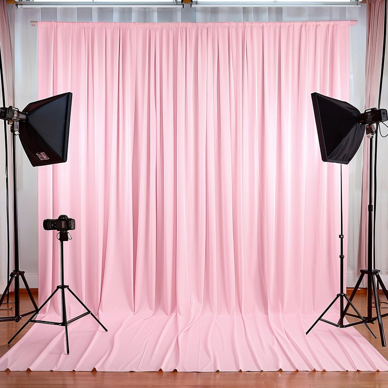 PARTISKY 10x10ft Pink Backdrop Curtains for Wedding Parties Wrinkle Free Pink Curtains Photo Backdrop Drapes for Photography Birthday Baby Shower Soft Fabric Party Backgournd for Photoshoot 5x10ft, 2 Panels - Image 4