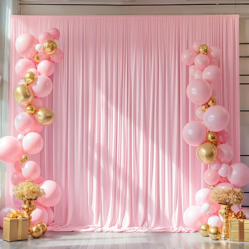 PARTISKY 10x10ft Pink Backdrop Curtains for Wedding Parties Wrinkle Free Pink Curtains Photo Backdrop Drapes for Photography Birthday Baby Shower Soft Fabric Party Backgournd for Photoshoot 5x10ft, 2 Panels - Image 1