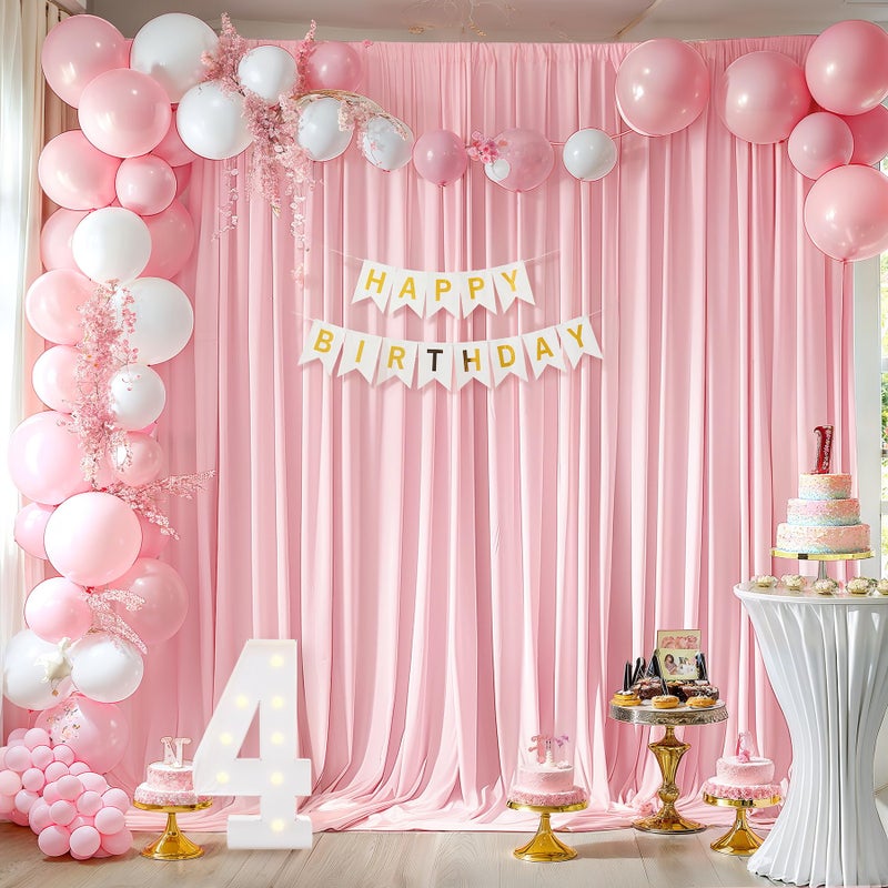 PARTISKY 10x10ft Pink Backdrop Curtains for Wedding Parties Wrinkle Free Pink Curtains Photo Backdrop Drapes for Photography Birthday Baby Shower Soft Fabric Party Backgournd for Photoshoot 5x10ft, 2 Panels - Image 3