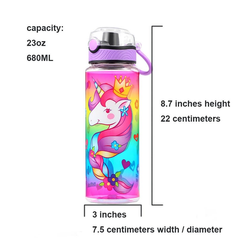 Home Tune HomTune Cute Water Bottle for School Kids Girls, BPA FREE Tritan & Leak Proof & Easy Clean & Carry Handle, 23oz/ 680ml - Unicorn - Image 3