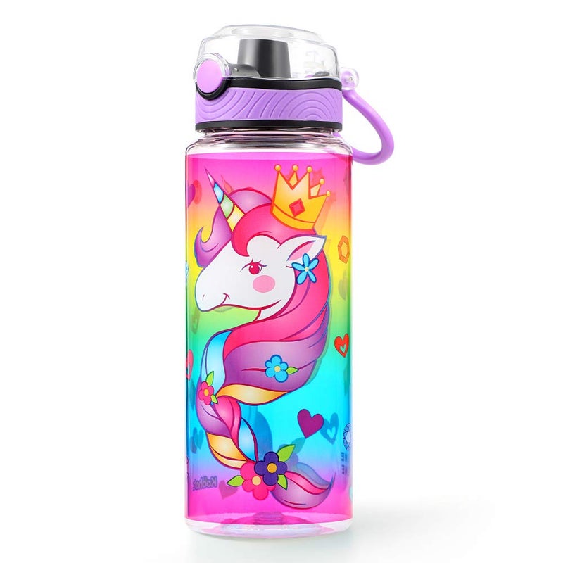 Home Tune HomTune Cute Water Bottle for School Kids Girls, BPA FREE Tritan & Leak Proof & Easy Clean & Carry Handle, 23oz/ 680ml - Unicorn - Image 1