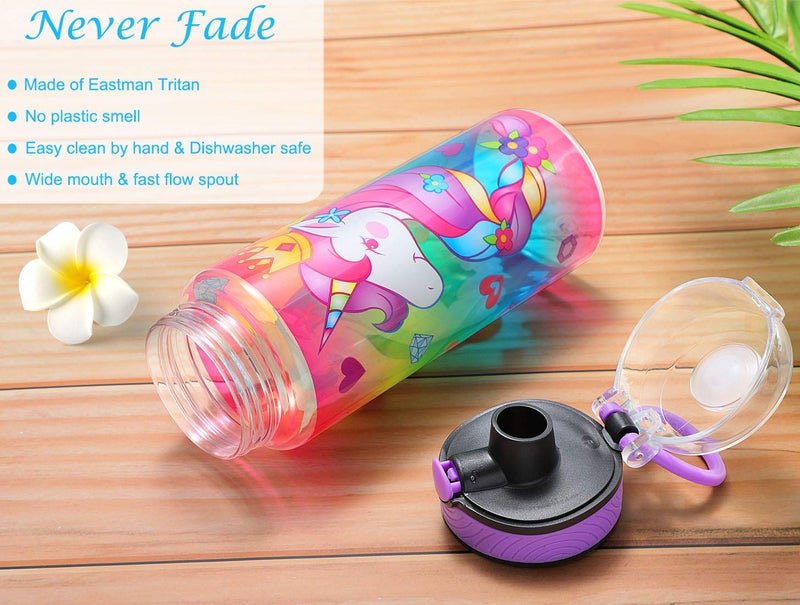 Home Tune HomTune Cute Water Bottle for School Kids Girls, BPA FREE Tritan & Leak Proof & Easy Clean & Carry Handle, 23oz/ 680ml - Unicorn - Image 2