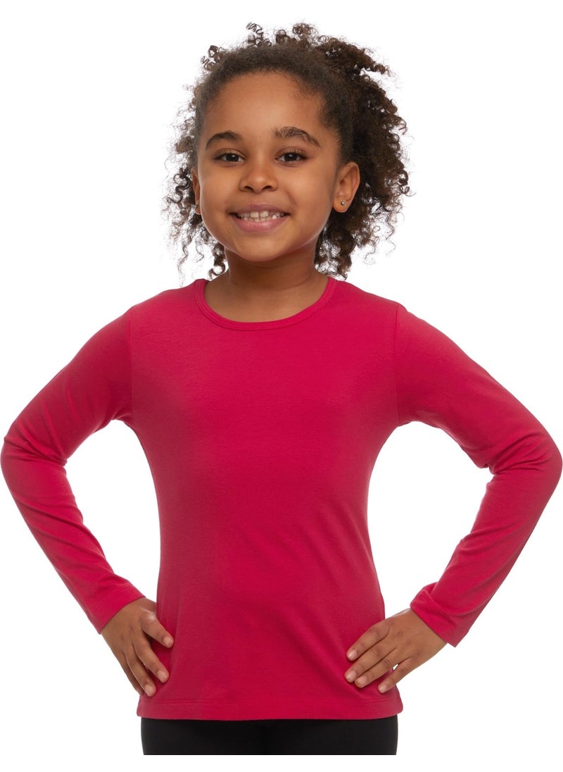 Lovetti - Dark Fuchsia Basic Seasonal Lycra Long Sleeve Girls T-Shirt - Image 1