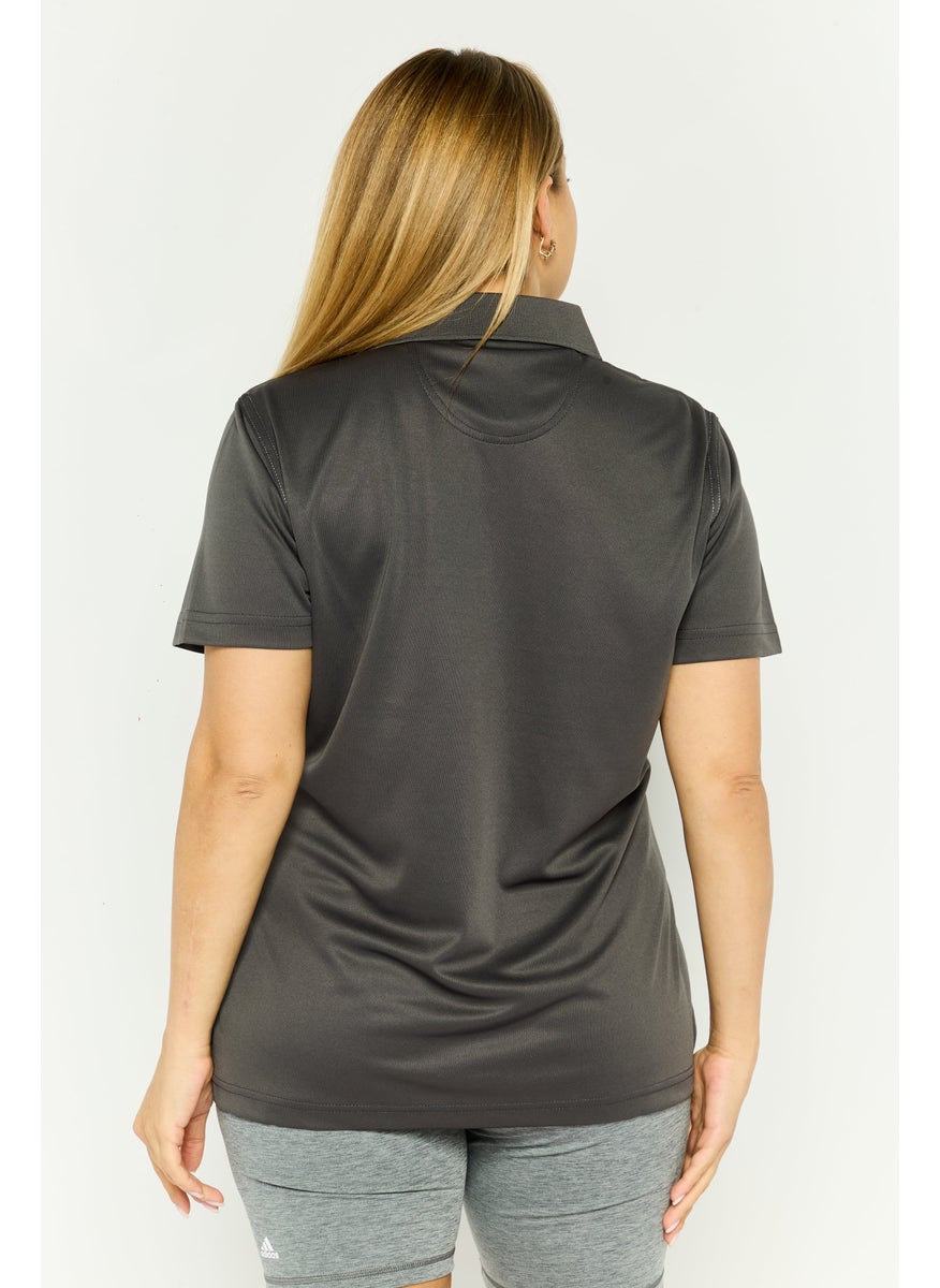 Rhode Island - Women Spread Collar Solid Short Sleeves Polo, Grey - Image 1