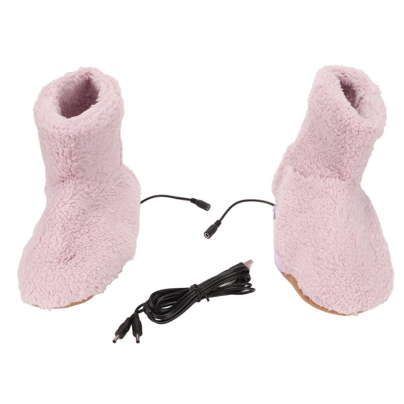 Heated Foot Warmer USB Charging Soft Relaxing Electric Plush Warming Shoes for Cold Winter Pink Women 35‑39 - Image 1