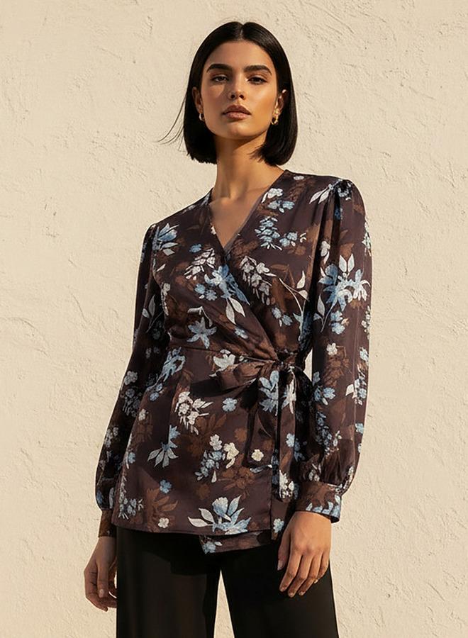 Iconic Relaxed Fit Wrap Top with Floral Print - Image 1