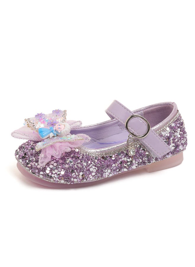 Girls' Shiny Elsa Performance Mermaid Princess Shoes, New Spring/autumn Style, Mesh Bow Cartoon Doll Leather Shoes, Single Shoes - Image 5