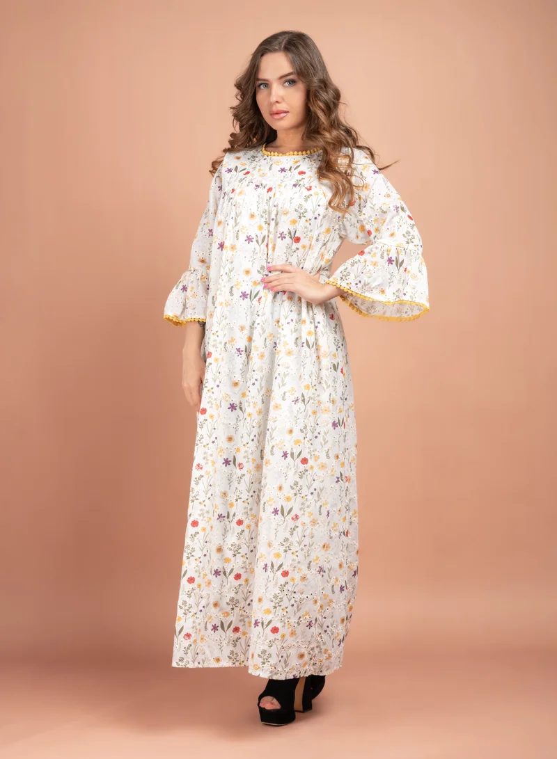 اكسا جلابية مطرزة زهور CJ1009 اصفر