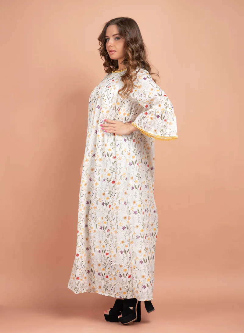 اكسا جلابية مطرزة زهور CJ1009 اصفر
