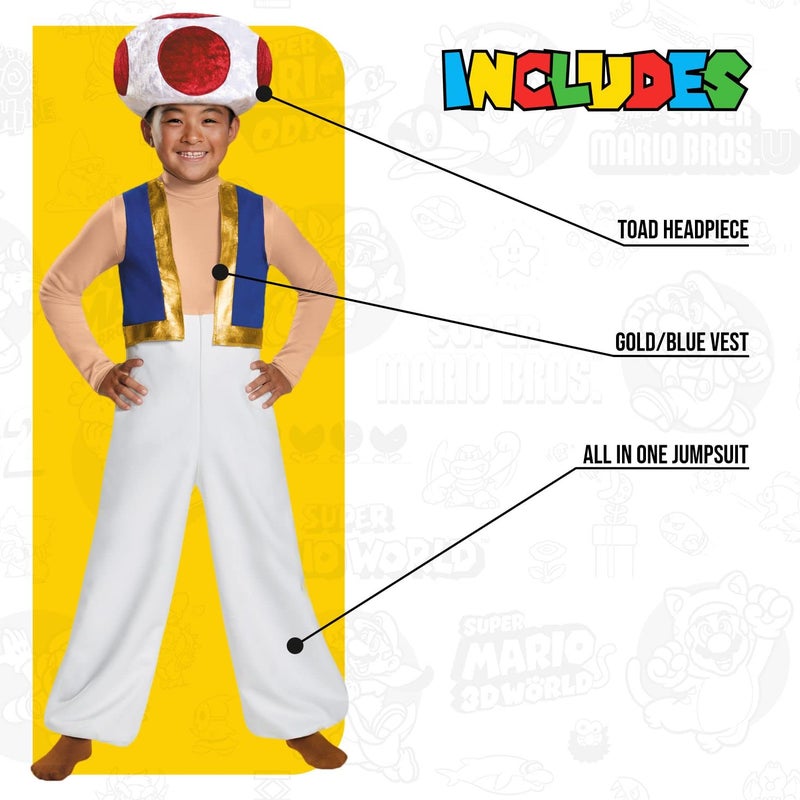 Disguise Toad Deluxe Costume for Kids, Official Nintendo Super Mario Halloween Costume, Large (10-12) - Image 3
