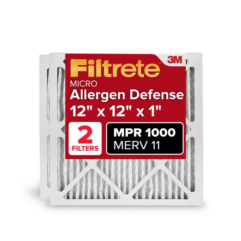 Filtrete 12x12x1 AC Furnace Air Filter MERV 11 MPR 1000 Micro Allergen Defense 3Month Pleated 1Inch Electrostatic Air Cleaning Filter 2 Pack Actual Size 1181 x 1181 x 081 in