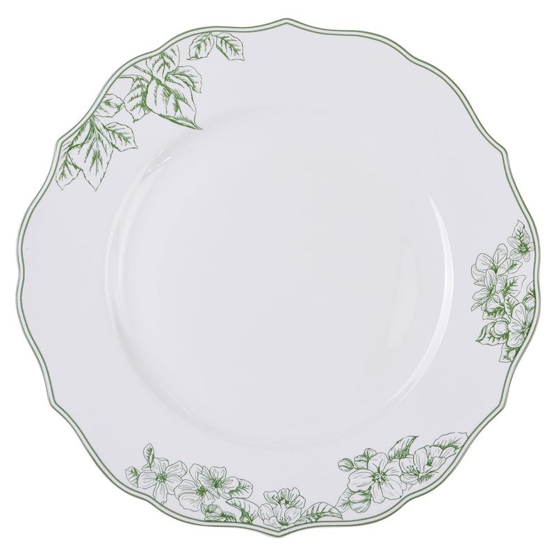 222 Fifth 12-Piece Porcelain Dinnerware Set for 4, Elegant Floral Plates and Bowls Sets-White/Green Ceramic Dishes, Chip Resistant Kitchen & Dining Dish Set, Microwave & Dishwasher Safe, Hudson Valley - Image 4
