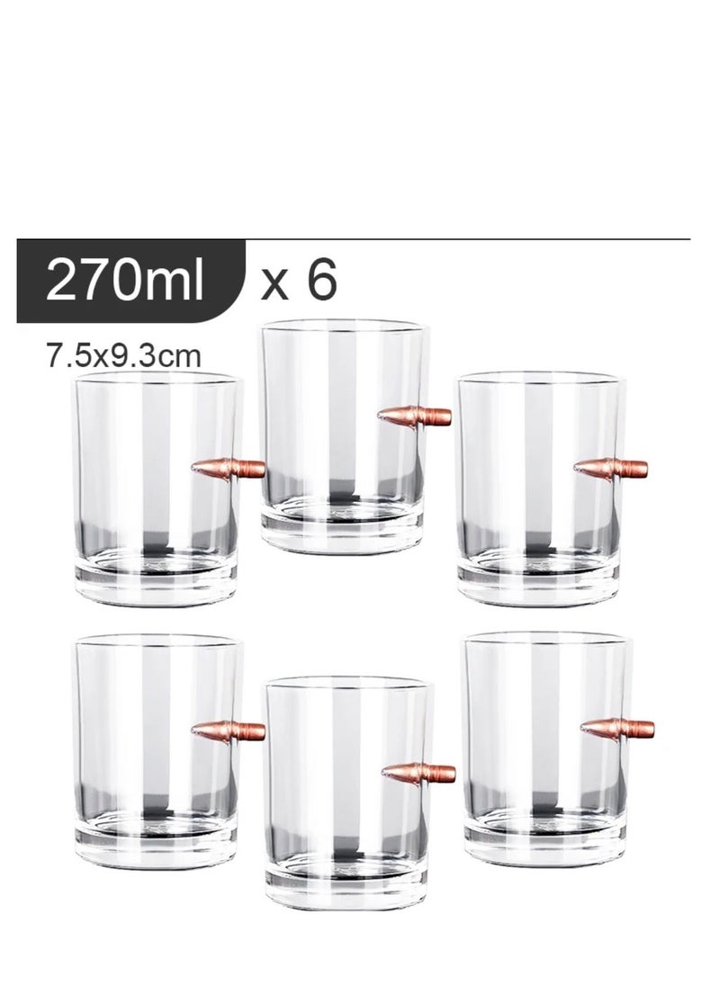 BLUE CORAL - Glass 270ml Creative With Bullet Bar Crystal Cup Studded Warhead For Drinking Gift Set of 6 - Image 1
