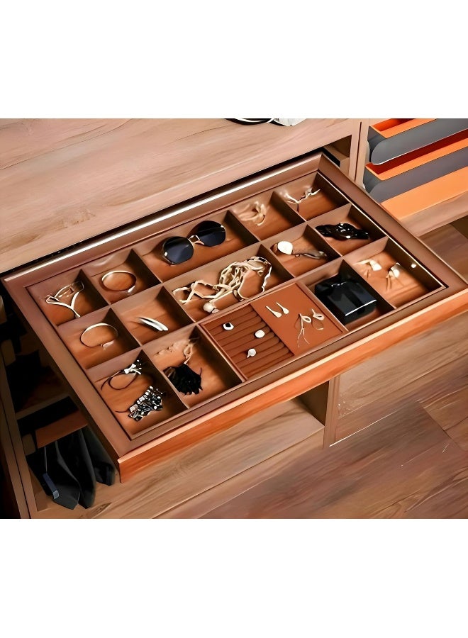 eurocliq Sliding Jewelry Drawer  Moka Finish Pull-Out Wardrobe Organizer with Walnut Wood Panels and Adjustable Compartments  - Image 3