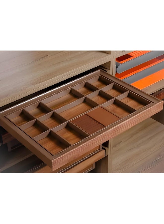 eurocliq Sliding Jewelry Drawer  Moka Finish Pull-Out Wardrobe Organizer with Walnut Wood Panels and Adjustable Compartments  - Image 1