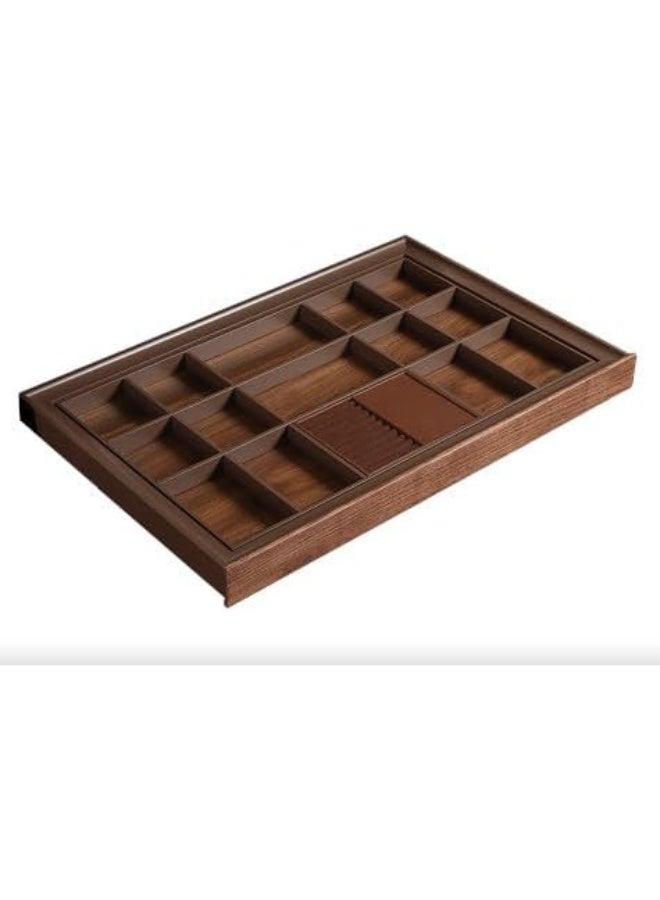 eurocliq Sliding Jewelry Drawer  Moka Finish Pull-Out Wardrobe Organizer with Walnut Wood Panels and Adjustable Compartments  - Image 4