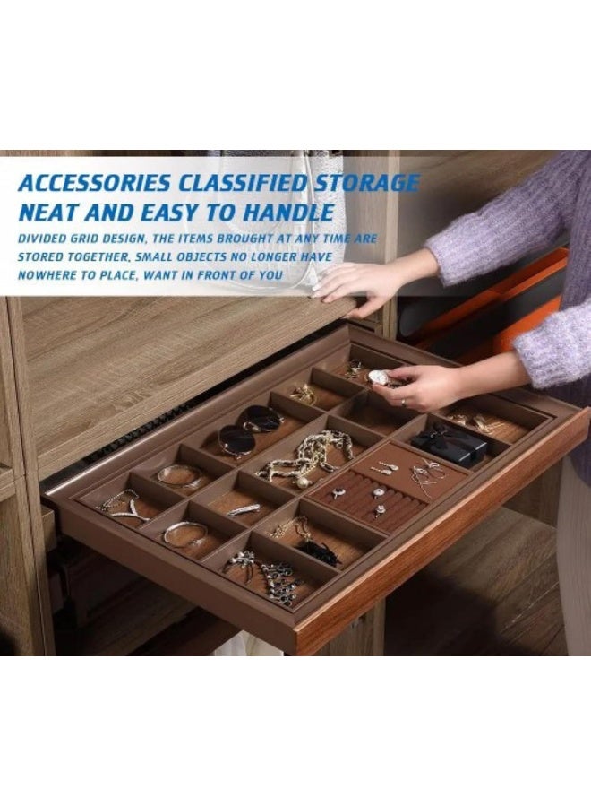 eurocliq Sliding Jewelry Drawer  Moka Finish Pull-Out Wardrobe Organizer with Walnut Wood Panels and Adjustable Compartments  - Image 5
