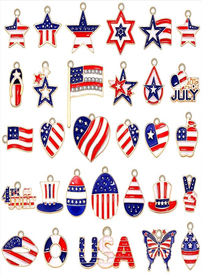 CEALXHENY 30PCS American Flag Charms for Jewelry Making 4th of July Pendants Enamel Star Heart Patriotic Charms for Necklace Bracelet Earrings Making Kit DIY Crafts (Flag Color - 30PCS) - Image 1