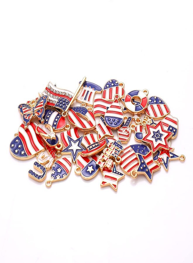 CEALXHENY 30PCS American Flag Charms for Jewelry Making 4th of July Pendants Enamel Star Heart Patriotic Charms for Necklace Bracelet Earrings Making Kit DIY Crafts (Flag Color - 30PCS) - Image 2
