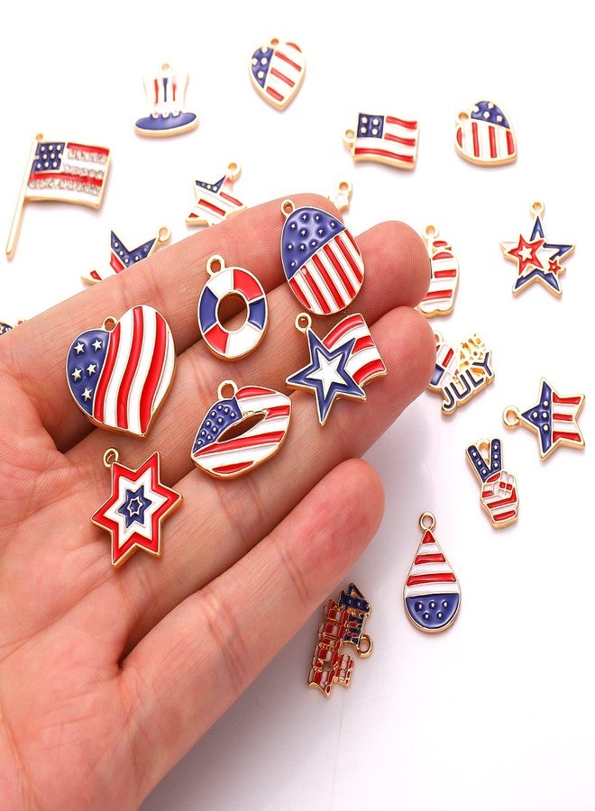 CEALXHENY 30PCS American Flag Charms for Jewelry Making 4th of July Pendants Enamel Star Heart Patriotic Charms for Necklace Bracelet Earrings Making Kit DIY Crafts (Flag Color - 30PCS) - Image 3