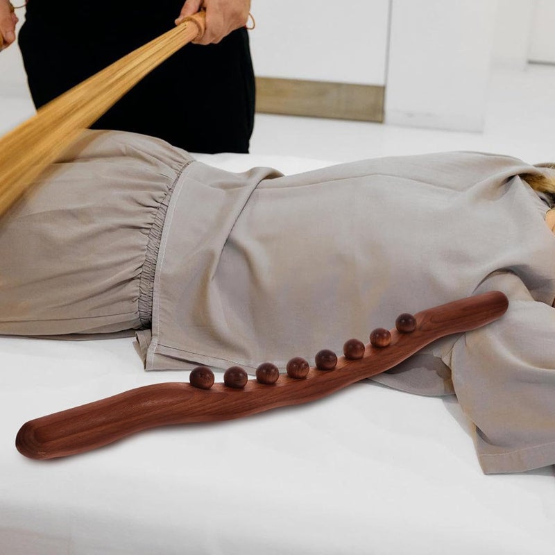 Wooden Gua Sha Therapy Roller Stick with Beads for Full Body Muscle Relaxation and Fatigue Relief Large Contact Surface Back and Leg Massager Portable Wooden Massage Tool for Home - Image 4