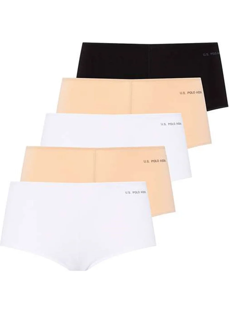 U.S. Polo Assn. BASE. Polo Assn. 67004 Women's 5 Pcs Elastic Elastic Shorts -Black&skin&white&skin&white