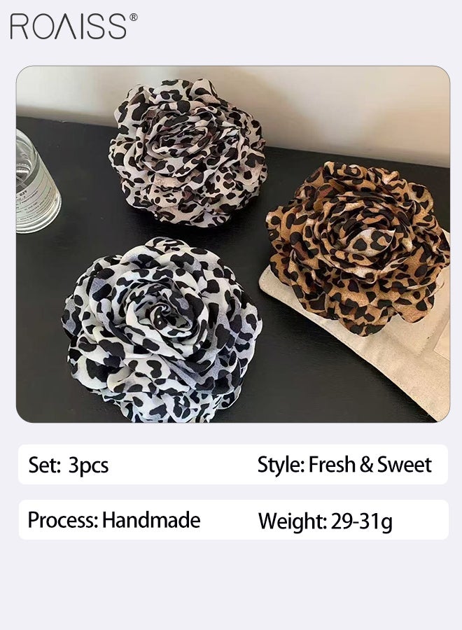 رويس 3 قطع من مشابك الشعر المطبوعة بنقشة جلد الفهد، مشابك مخالب أنيقة كبيرة الحجم مناسبة للشعر الكثيف، إكسسوارات شعر أنيقة على طراز ريترو، مثالية للارتداء اليومي وجلسات التصوير - Image 4