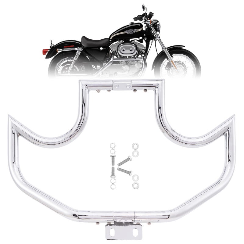 Kinglemc Crash Bar Engine Guard Highway Bar for Harley Davidson Sportster Iron883 XL883N 09221200 Custom XL1200C 0422Roadster XL1200R 883 XL883 XL883C 0408SuperLow XL1200T 1422Mustache Silver