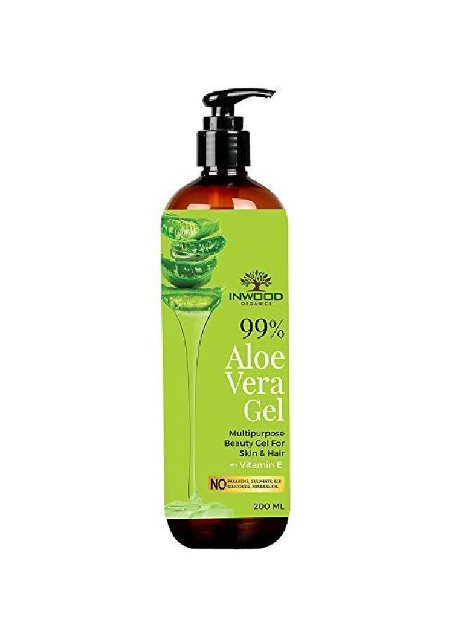 INWOOD ORGANICS - 99% Pure Organic Aloe Vera Gel For Face Skin And Hair With Vitamin E | For All Skin Hair Types | Multipurpose Aloe Vera Gel | 100% N | Paraben Free 200 Ml - Image 1