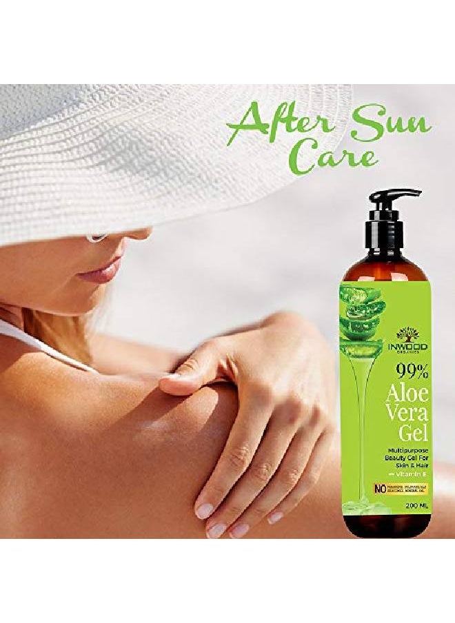 INWOOD ORGANICS - 99% Pure Organic Aloe Vera Gel For Face Skin And Hair With Vitamin E | For All Skin Hair Types | Multipurpose Aloe Vera Gel | 100% N | Paraben Free 200 Ml - Image 1