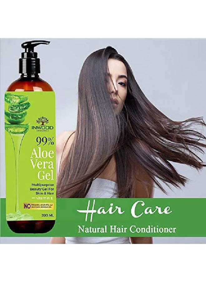 INWOOD ORGANICS - 99% Pure Organic Aloe Vera Gel For Face Skin And Hair With Vitamin E | For All Skin Hair Types | Multipurpose Aloe Vera Gel | 100% N | Paraben Free 200 Ml - Image 1